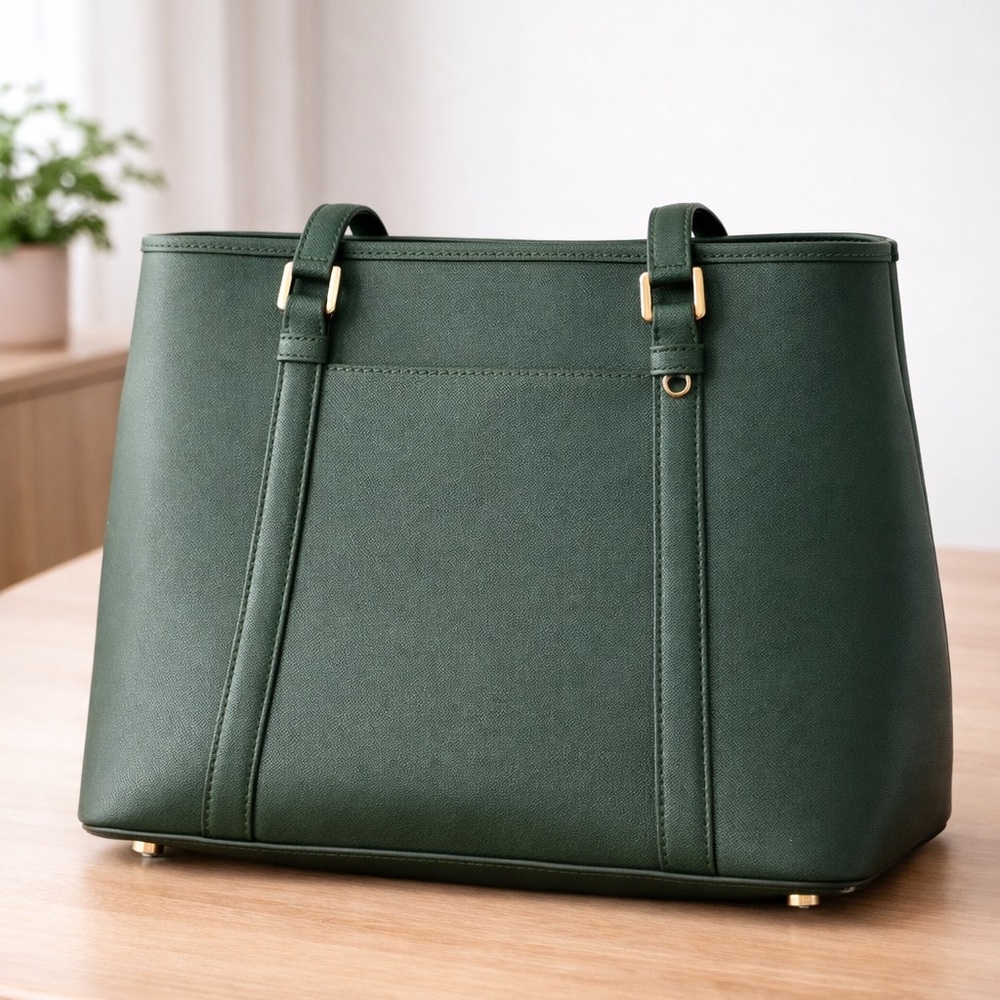 Michael Kors Green Saffiano Leather Jet Set Tote Bag Large Shoulder Purse - Picture 2 of 6